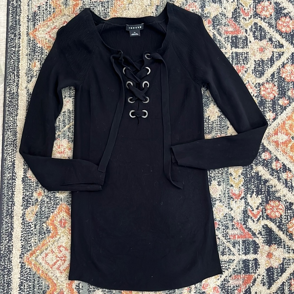 Trouve black lace up sweater size XS. Only worn once!